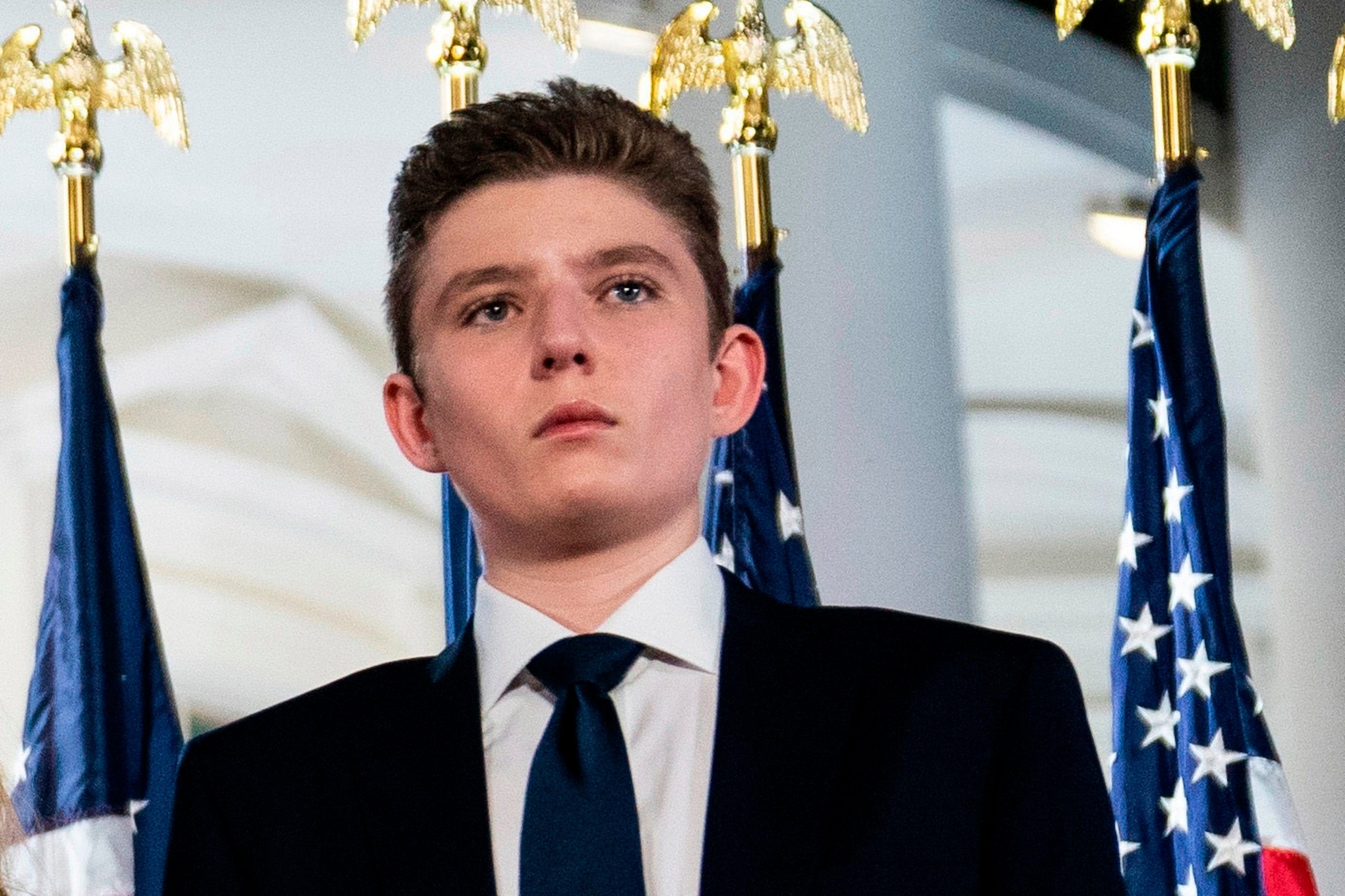 PHOTO: In this Aug. 27, 2020, file photo, Barron Trump stands on the South Lawn of the White House, in Washington, D.C.