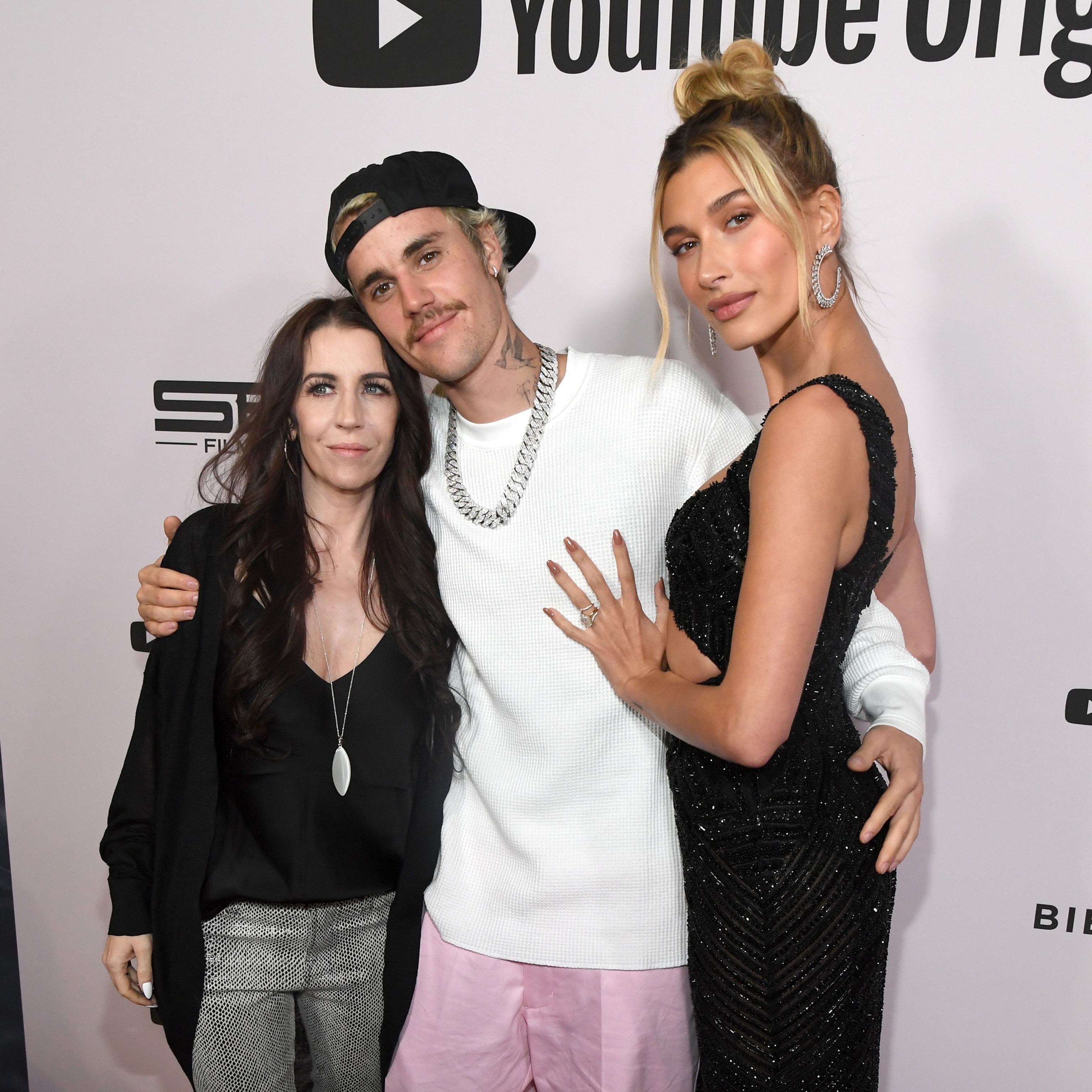 PHOTO: Pattie Mallette, left, Justin Bieber, center, and Hailey Rhode Bieber attend YouTube Originals "Justin Bieber: Seasons" premiere at Regency Bruin Theater, Jan. 27, 2020, in Westwood, Calif.