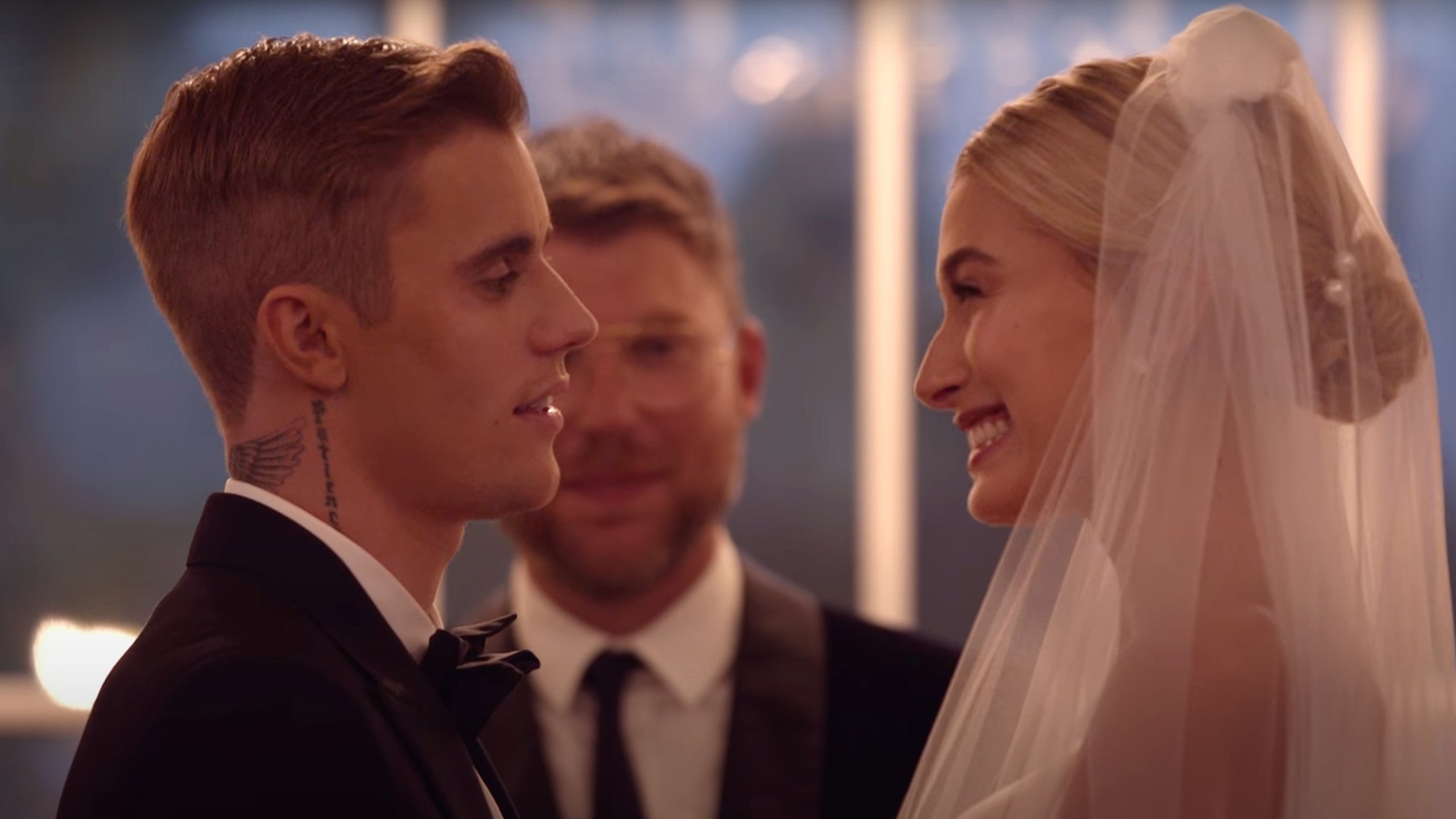 PHOTO: Justin and Hailey Bieber at their wedding, in a still from the docuseries "The Wedding: Officially Mr. & Mrs. Bieber - Justin Bieber: Seasons."