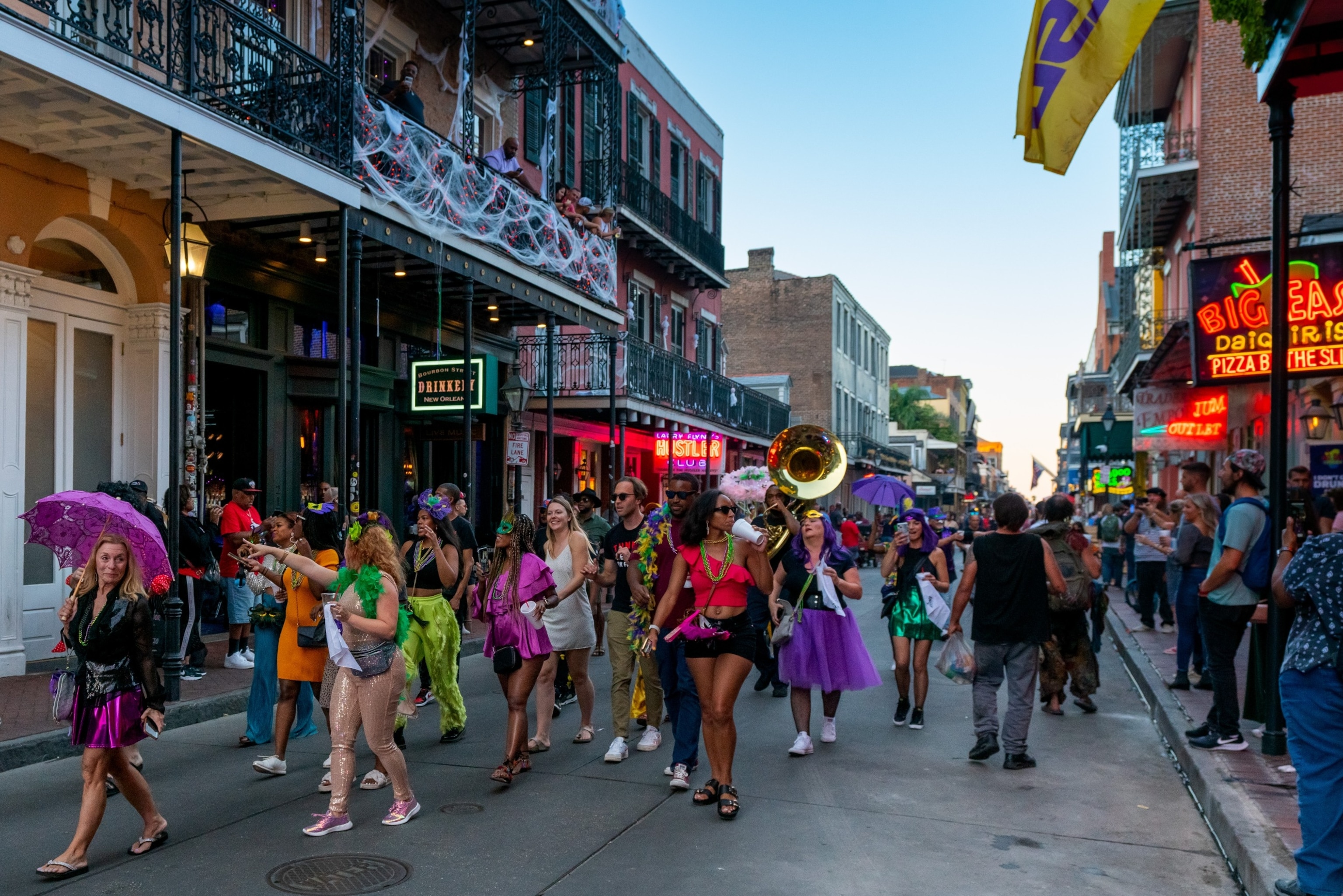 PHOTO: General views of an impromptu parade down Bourbon Street in the French Quarter Oct. 15, 2022 in New Orleans, Louisiana.