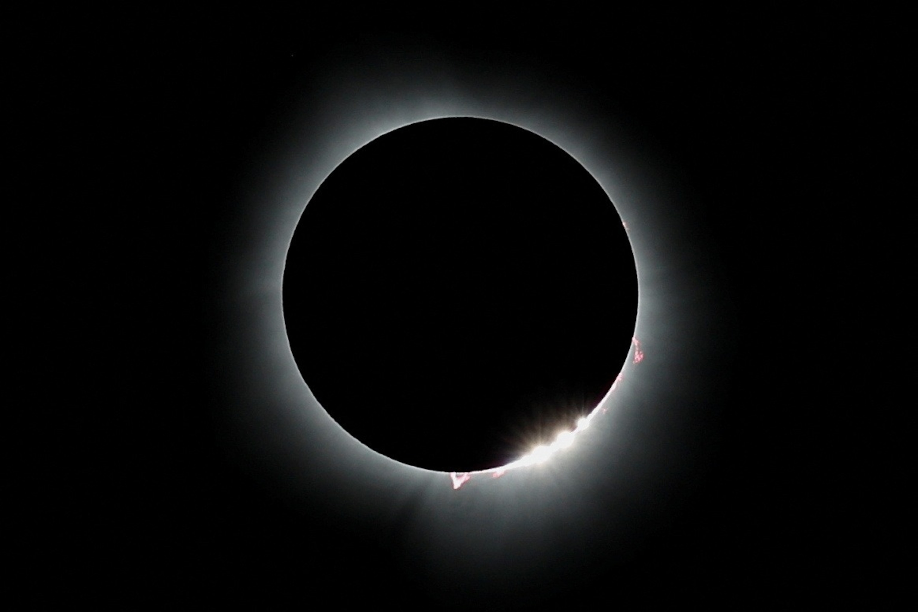 PHOTO: The moon blots out the sun, during a total solar eclipse, as seen from Carbondale, Illinois, April 8, 2024. 